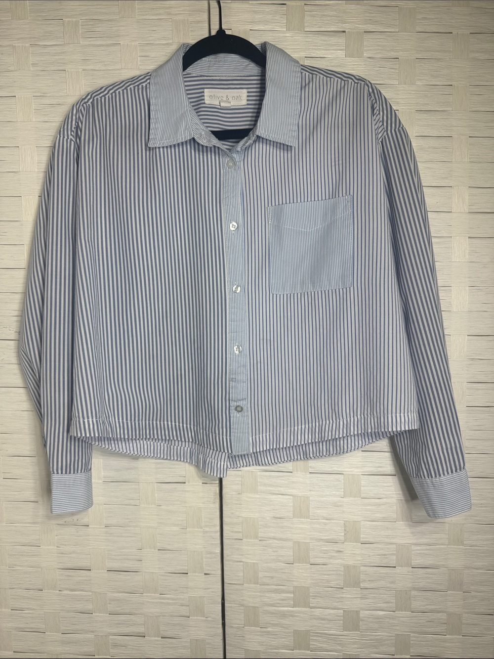 Olive & Oak Striped Button Down Cropped, Boxy Shirt Single Patch Pocket Size M